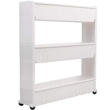 Imagem de Desconhecido Estante Prateleira Organizadora Lateral Rodinhas Geladeira 3 Andares Moderno Plástico 72 cm (Altura), 12 cm (Largura), 54 cm (Comprimento)