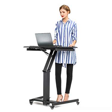 Imagem de AKT Mesa de computador com suporte removível para laptop - altura ajustável 75-105 cm, carregador sem fio para celular embutido, rodas silenciosas com fechaduras, pódio de 60 x 80 cm