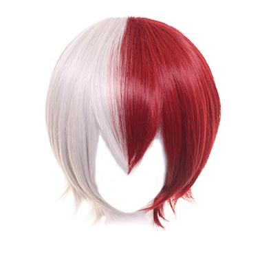 Imagem de Peruca Cosplay Anime, Peruca Festa Halloween, Rede Cabelo Grátis (Peruca Todoroki Shouto)