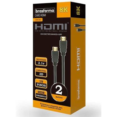 Imagem de Cabo HDMI 2.1 com 19 Pinos 8K Ultra HD 2 Metros BRASFORMA
