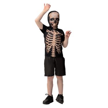 Imagem de Fantasia Caveira Infantil Esqueleto Trincado Hallowen Menino