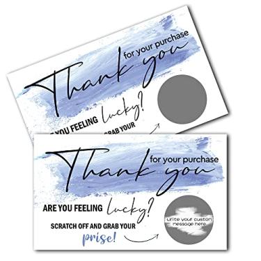 Imagem de Cartões de raspar Thank You For Your Buy - Cartões de vale-presente em branco - Cartões de agradecimento para pequenas empresas por pedidos - Faça seus próprios cartões de raspar azul DIY - 50 cartões e 50 adesivos (C07)