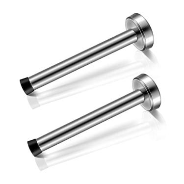 Imagem de Porta de para-choque, sólida e rígida, aço inoxidável escovado moderno resistente porta de parada com ponta de borracha muda, suporte de parede porta para casa e escritório, 6'' X 1 Pack, Long