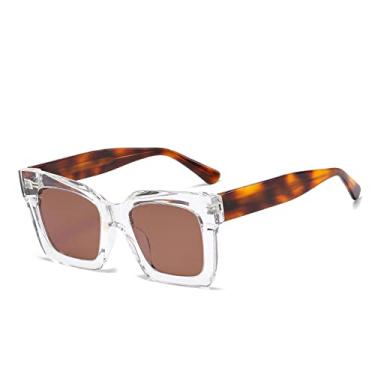 Imagem de Óculos de sol polarizados femininos de luxo, óculos de sol superdimensionados quadrados de pesca para mulheres anti-uv moda óculos verdes, chá de leopardo claro, polarizado