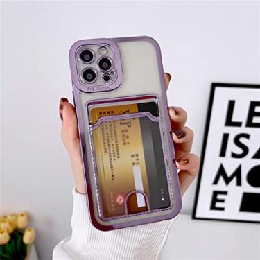 Imagem de MOESOE Compatível com capa para iPhone 14 Pro MAX, capa de telefone carteira transparente com slot para cartão capa fina protetora de TPU com revestimento macio à prova de choque com porta-cartão fofo - roxo
