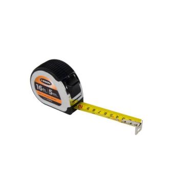 Imagem de Fita curta de lâmina de aço revestido de nylon Keson Chrome Series, trava deslizante, ABS cromado com aderência de borracha (vários tamanhos: 3 m - 35 pés, 3 m - 8 m; várias unidades: pés e polegadas, m e 10, m e cm & mm), PG18M16, Unidades: pés, polegadas, 3,17 mm (1/8”), 1,58 mm (1/16”) e cm, mm; 