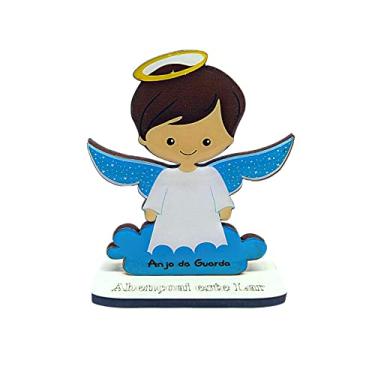 Imagem de Anjo De Madeira Mdf Batizado Anjinho Azul Para Meninos Lembrança Lembrancinha 13cm