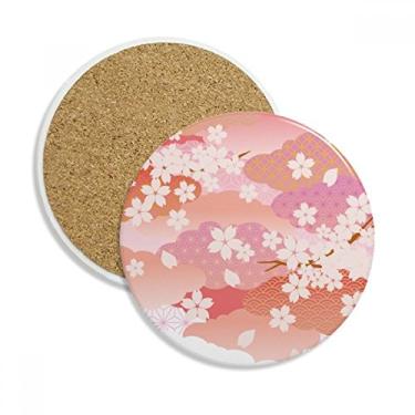 Imagem de Caneca de porta-copos com estampa rosa de flores de cerejeira, pedra absorvente de proteção de mesa