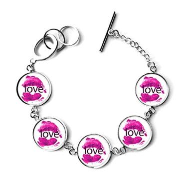 Imagem de Pulseira de Dia dos Namorados rosa com pingente de corrente