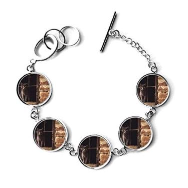 Imagem de DIYthinker Pulseira com foto de gato de canto de animal com pingente de corrente