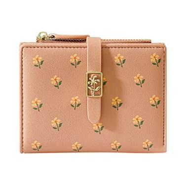 Imagem de Carteira pequena fofa para meninas mulheres couro PU duas flores dobradas bolso com porta-cartão carteira fina curta carteira meninos, rosa, One Size