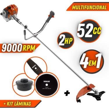 Imagem de Roçadeira Profissional Á Gasolina Tekna RL520ACN TK 52cc 9000RPM 4 em 1 Com Faca 3 Pontas, Faca 2 Pontas, Faca 80 Dentes e Carretel Fio Nylon