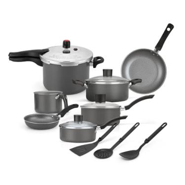 Imagem de CONJUNTO ENJOY 10 PCS COM PANELA DE PRESSÃO FECHAMENTO EXTRERNO E ACESSORIOS AA CINZA