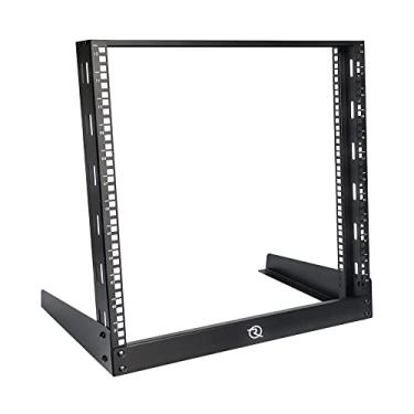 Imagem de RIVECO Rack de mesa 12U para dispositivos de áudio e rede 48 cm, prateleira aberta de 2 postes com feixe reforçado, suportes de mesa independentes para servidor de TI, equipamento de gravação de