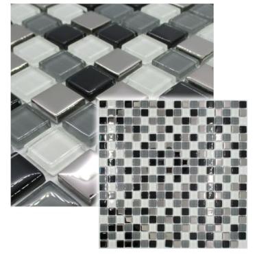 Imagem de Pastilha De Vidro Cristal Cozinha Banheiro Saunas Revestimento Decora��o Preto Branco Cinza Metalizado 30x30cm La Bella Griffe