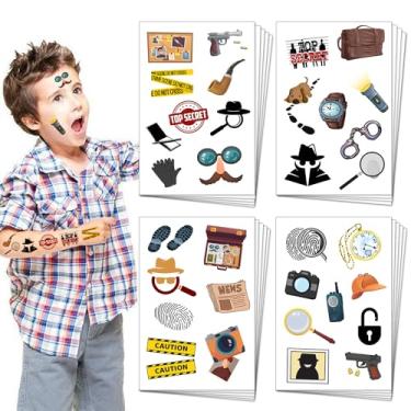 Imagem de 20 folhas de tatuagens temporárias de agente secreto espião detetive, pista de detetive mistério, lembrancinhas de festa, acessórios, decoração, kit de jogos de espionagem para crianças e meninos