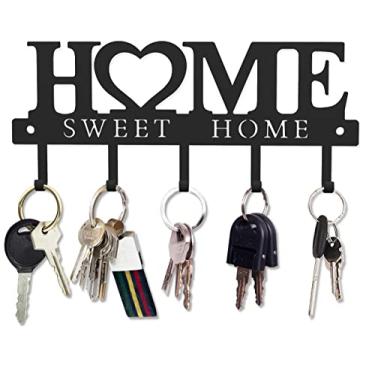 Imagem de Porta-chaves Ganchos Organizador Suporte de Cabide Montado na Parede com Parafusos e Âncoras Casa Sweet Home Wall Metal Decoração para Entrada Porta Frontal Cozinha Corredor Garagem Mudroom Escritório 9,8 polegadas/25 cm