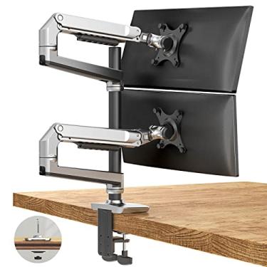 Imagem de Ergounion Dual Monitor Stand - Adjustable Monitor Stand for 2 Monitors, VESA Mount Spring Monitor Arm for 13-34" Flat/Curved Screens Within 25 lbs | C-Clamp and Grommet Base | Aluminium, Silver