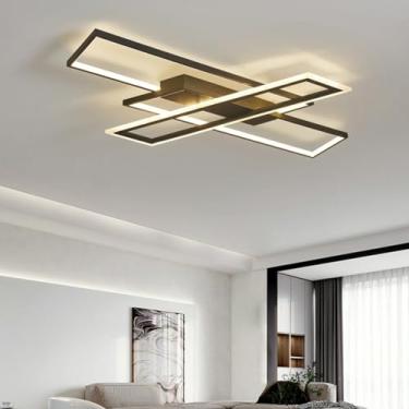 Imagem de Luminária de teto LED moderna, luminária regulável para sala de estar, luminária de teto preta para quarto, luminária de teto retangular acrílica com controle remoto, iluminação para cozinha