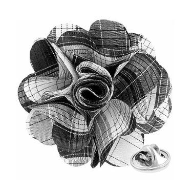 Imagem de Vittorio Vico Broche de lapela de flor xadrez formal masculino premium - Boutonniere para homens, broche de flor, 2.5" (6.36CM), Poliéster, Não aplicável