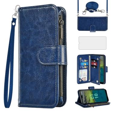 Imagem de Asuwish Capa para celular Nokia C110 carteira com protetor de tela de vidro temperado alça transversal flip zíper suporte para cartão de crédito celular slot suporte C 110 4G N156DL mulheres meninas