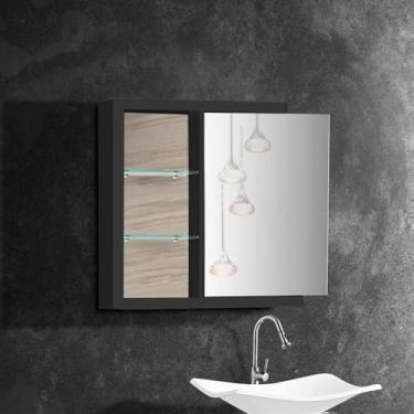 Imagem de Armario Para Banheiro Espelheira Luna Compartimento Interno 59,8cm Grafite Maple