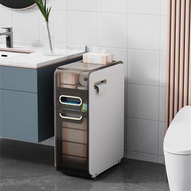 Imagem de Armário de piso de banheiro de 4 camadas com torre de gavetas de armazenamento, armário de armazenamento de papel higiênico fino de grande capacidade com rodas Torre de cômoda estreita para