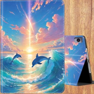 Imagem de Capa para iPad 9,7 2018/2017, iPad Air/Air 2, com suporte ajustável, capa inteligente de ativação e hibernação, para iPad 6ª/5ª geração - Golfinhos ao luar