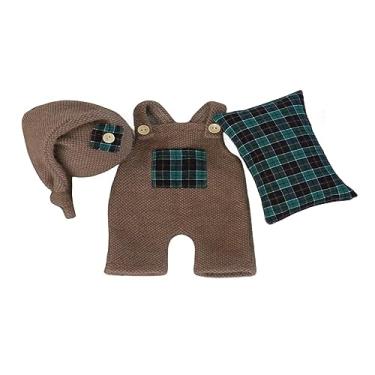 Imagem de Acessórios para sessão de fotos de bebês recém-nascidos de Natal, roupas de crochê, Papai Noel, chapéu vermelho, calças, adereços para fotografia, Café, M