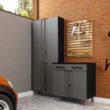 Imagem de Conjunto Armário Multiuso 4 Portas e Balcão 2 Portas 2 Gavetas Multibo