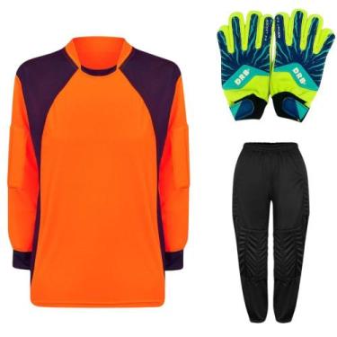 Imagem de Kit de Goleiro Infantil Camisa + Calça Acolchoada + Luva  - TRB, Laran