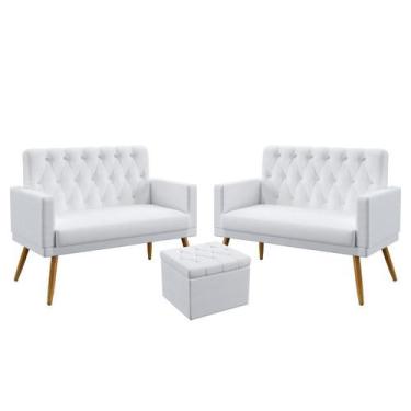 Imagem de 2 Poltronas Namoradeira Vega Estofada Com Rodapé E Capitonê Com Puff Q