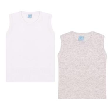 Imagem de Kit 2 Camiseta Regata Infantil Juvenil Masculina Básica - Aymee, Branc