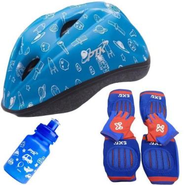 Imagem de Capacete Infantil Bicicleta + Joelheira + Cotoveleira + Luva + Garrafi