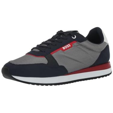 Imagem de BOSS Tênis masculino Kai Retro Style Low Profile, Cinza claro/preto/vermelho brilhante, 45