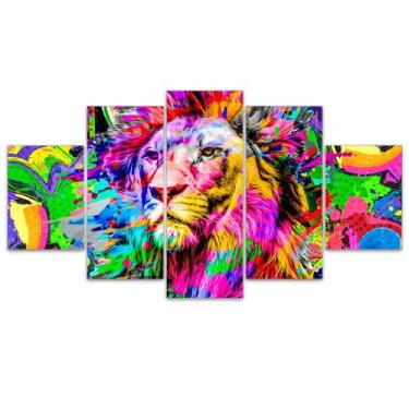 Imagem de Quadro Decorativo em Mosaico MDF Leão Colorido 2 115x60cm - EMPIRE GAM