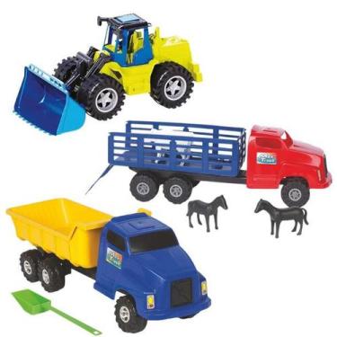 Imagem de Kit Trator Carregadeira Caminhão Boiadeiro Grande Brinquedo - Toys