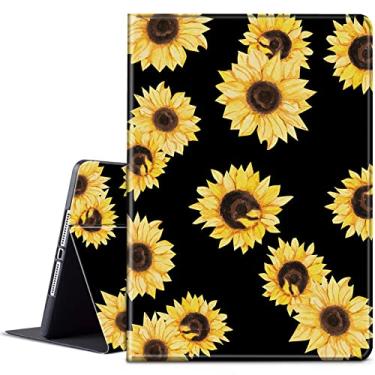 Imagem de Capa inteligente de couro PU para Galaxy Tab A7 Lite com suporte ajustável à prova de tremores para Samsung Galaxy Tab A7 Lite 22.1 cm 2021 - girassóis amarelos pretos