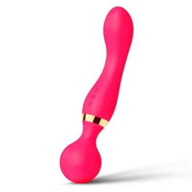 Imagem de Massageador Vibrador Elétrico Recarregável Ponta Dupla, 8 Frequências e 2 Velocidades em Silicone Hipoalergênico, Design Ergonômico para Alívio e Relaxamento em Todo o Corpo (Rosa)