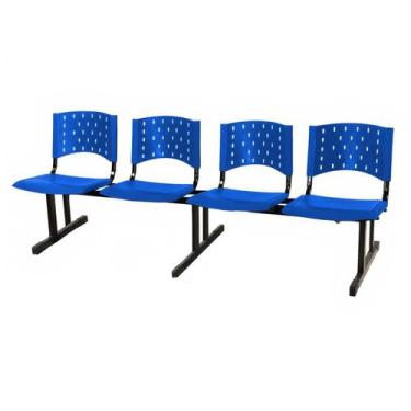Imagem de Cadeira Longarina PLÁSTICA 4 Lugares para recepção Cor Azul REALPLAST
