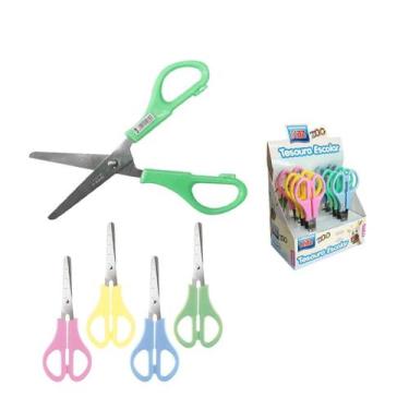Imagem de Caixa 12 Tesouras KAZ Escolar Zoo Tom Pastel Ponta Redonda Material Es