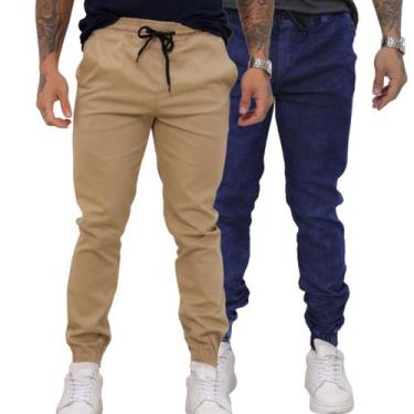 Imagem de Kit 02 Calças Jogger Sarja Masculina Com Punho Elástico - TBasics, P