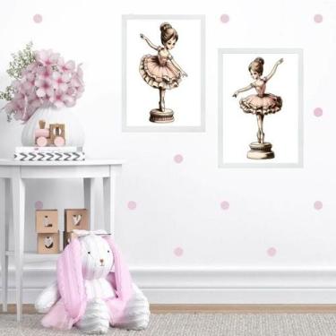 Imagem de Kit 2 Quadros Quarto Menina Bailarina Caixinha Música 45x34cm - com vi