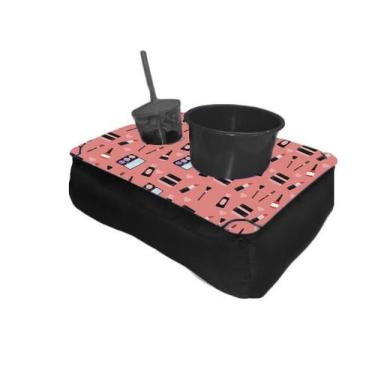 Imagem de Almofada Bandeja Pipoca Balde e 1 Copo Suede Macio e Madeira Personali