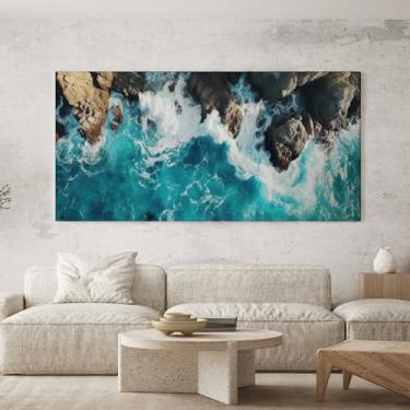 Imagem de Quadro Decorativo para Sala Quarto Hall 100x50 Pedras Mar Horizontal Grande Decoração Parede Tela