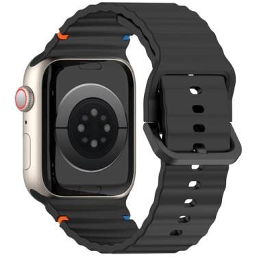 Imagem de Pulseira Ondulada LTimports compativel com Apple Watch 46mm Series 10, Apple Watch 45mm Series 9/8/7, Apple Watch 44mm Series 6/5/4/SE, Apple Watch 42mm Series 3/2/1 e Apple Watch Ultra/Ultra2 49mm (LT-Preto)