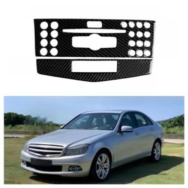Imagem de IKUESM Compatível com Benz W204 2007-2013 Classe C Controle Central CD Painel de botões de rádio do carro Capa decorativa Acessórios adesivos de fibra de carbono(BLACK A)
