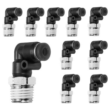 Imagem de HARFINGTON 10 peças de encaixe push to connect cotovelo macho 5/32 polegadas tubo OD x 1/4 polegada NPT rosca plástico conexão rápida mangueira de ar kit de encaixe pneumático conector de bloqueio de