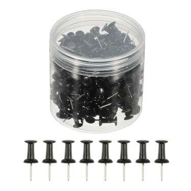 Imagem de PATIKIL Pinos de pressão, cabeça de plástico, pontas de aço, ganchos pequenos e planos para pendurar, clipes de cortiça para parede de madeira, quadro de avisos, mapa decorativo, 200 peças, preto