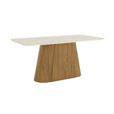 Imagem de Mesa Olívia Para 6 Lugares Tampo 180cm com Vidro Canto Arredondado Marrom/Off White